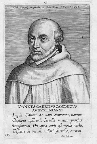 Jean Garet (1499 - 1571)  Johannes Garetius Kupferstich Portrait engraving