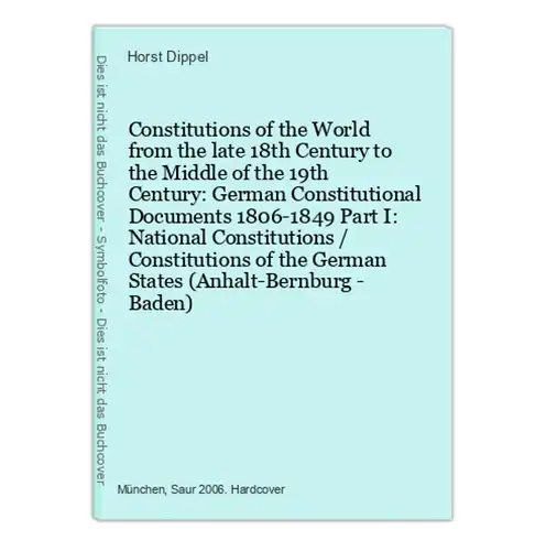 Constitutions of the World from the late 18th Century to the Middle of the 19th Century: German Constitutional