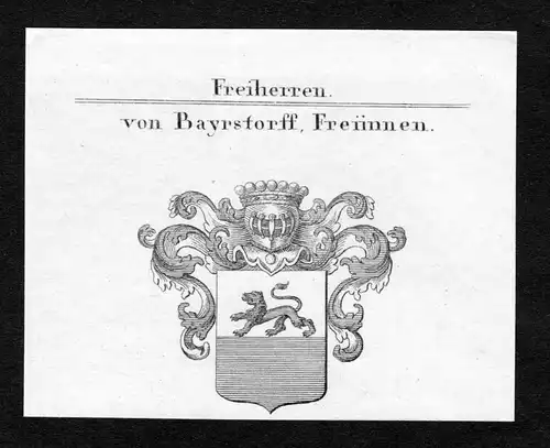 Von Bayrstoff, Freiinnen - Bayrstorff Wappen Adel coat of arms Kupferstich  heraldry Heraldik