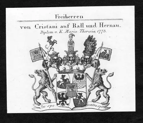 Von Cristani auf Rall und Hernau - Cristani von Rall und Hernau Wappen Adel coat of arms Kupferstich  heraldry