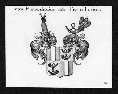 Von Frauenhofen, oder Fraunhofen - Frauenhofen Fraunhofen Wappen Adel coat of arms Kupferstich antique print h