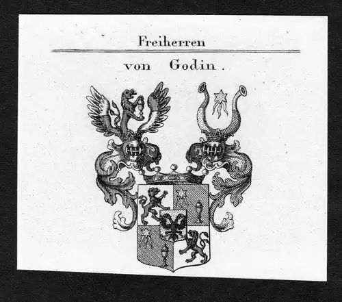 Von Godin - Godin Wappen Adel coat of arms Kupferstich  heraldry Heraldik