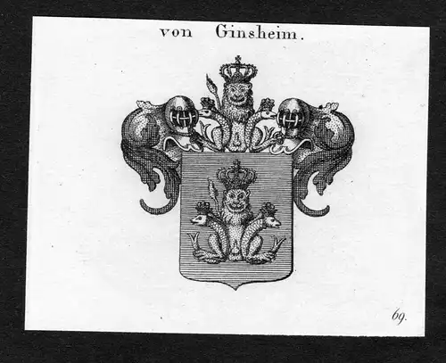 Von Ginsheim - Ginsheim Wappen Adel coat of arms Kupferstich  heraldry Heraldik