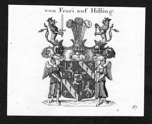 Von Feuri auf Hilling - Feuri Feury auf Hilling Wappen Adel coat of arms Kupferstich  heraldry Heraldik