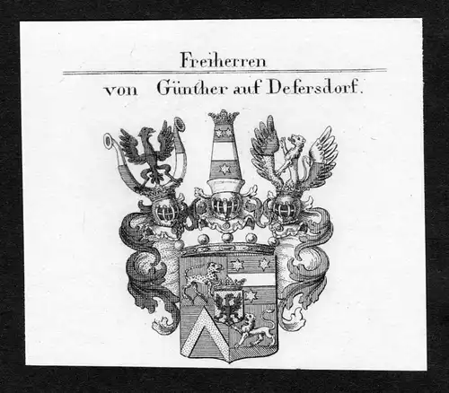 Von Günther auf Defersdorf - Günther Guenther auf Defersdorf Wappen Adel coat of arms Kupferstich  heraldry