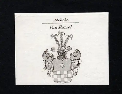 Von Ramel - Ramel Rahmel Romele Wappen Adel coat of arms Kupferstich  heraldry Heraldik