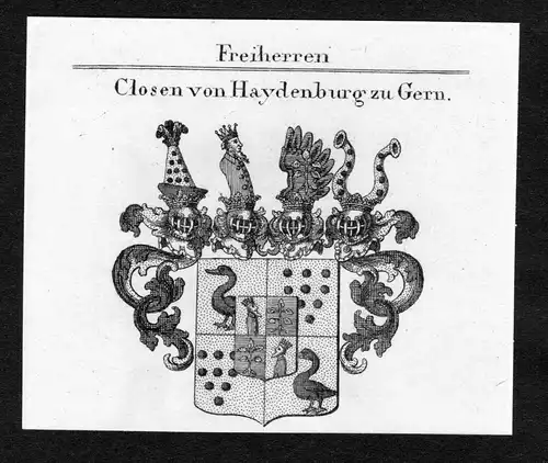 Closen von Haydenburg zu Gern - Closen zu Haydenburg Gern Wappen Adel coat of arms Kupferstich  heraldry Heral