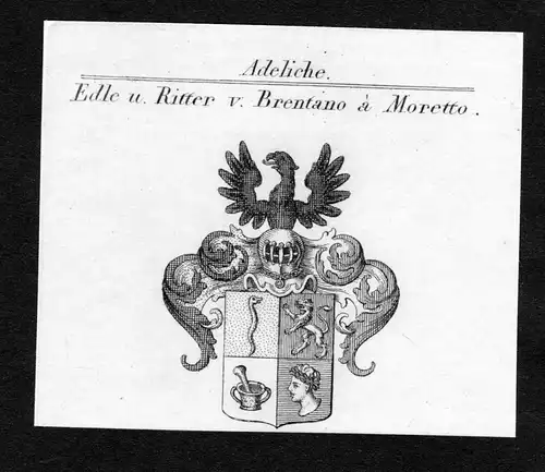 Edle u. Ritter v. Brentano a Moretto - Brentano a Moretto Wappen Adel coat of arms Kupferstich  heraldry Heral