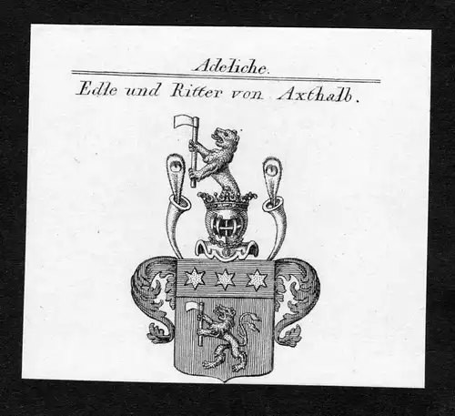 Edle und Ritter von Axthalb - Axthalb Wappen Adel coat of arms Kupferstich  heraldry Heraldik