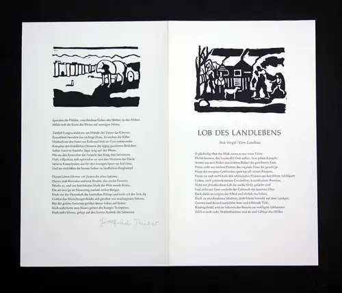 Original-Linolschnitt von Gottfried Teuber zu Lob des Landlebens