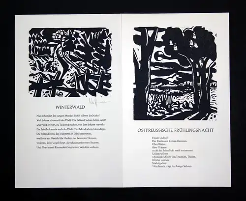 Vier Linolschnitte von Flora Hoffmann zu Gedichten von Isolde von Conta.
