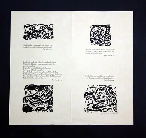 Vier Original-Linolschnitte zu Sprüchen der Bibel von Gottfried Teuber.