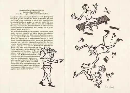 Original-Linolschnitt von Felix Riedel zu einer Erzählung aus dem Eulenspiegel