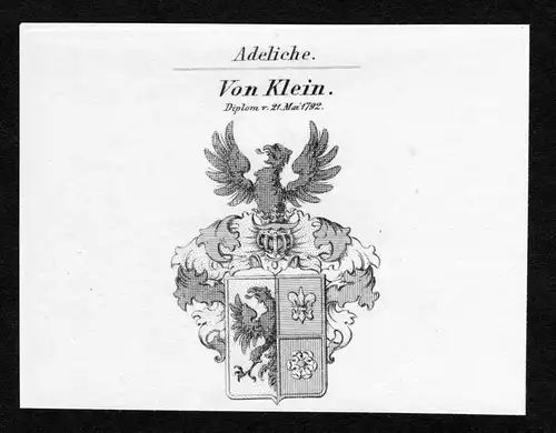 Von Klein - Klein Wappen Adel coat of arms Kupferstich  heraldry Heraldik