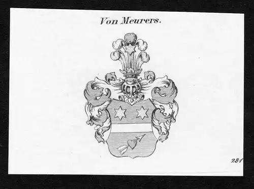 Von Meurers - Meurers Wappen Adel coat of arms Kupferstich  heraldry Heraldik
