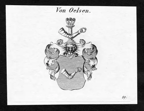 Von Oelsen - Oelsen Wappen Adel coat of arms Kupferstich  heraldry Heraldik