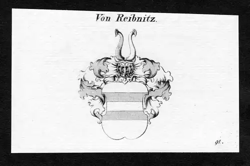 Von Reibnitz - Reibnitz Rybnitz Wappen Adel coat of arms Kupferstich  heraldry Heraldik