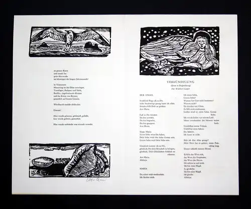 Fünf Originalholzschnitte von Klaus Eberlein zu Gedichten von Herbert Günther.