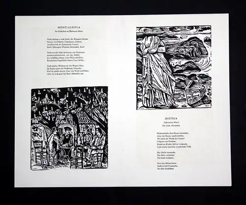 Fünf Originalholzschnitte von Klaus Eberlein zu Gedichten von Herbert Günther.