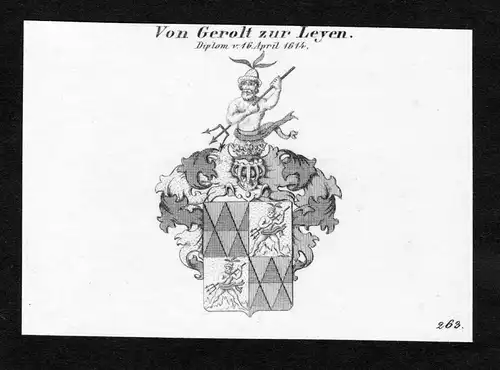 Von Gerolt zur Leyen - Gerolt zur Leyen Wappen Adel coat of arms Kupferstich  heraldry Heraldik