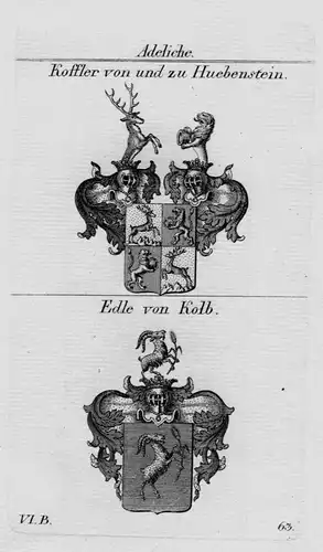 Koffler Huebenstein Kolb Wappen Adel coat of arms heraldry Kupferstich