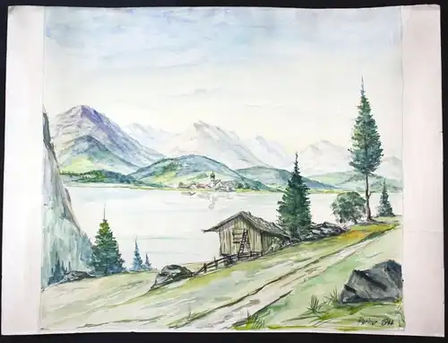 - Chiemsee - Original Aquarell signiert Aigriner watercolor Chiemgau Alpen