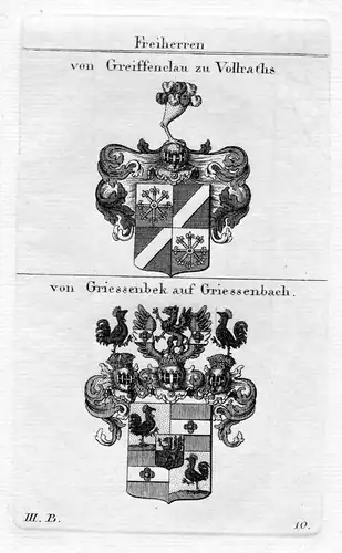 Greiffenclau Vollraths / Griessenbek Griessenbeck Griessenbach - Wappen coat of arms Heraldik heraldry Kupfers