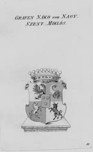 Nagy Szent Miklos Wappen Adel coat of arms heraldry Heraldik Kupferstich