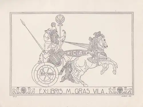 Exlibris für M. Gras-Vila / Reiter Pferd horse Kutsche carriage