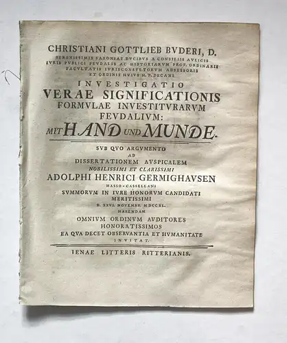 Investigatio Verae Significationis Formulae Investiturarum Feudalium: Mit Hand und Munde.