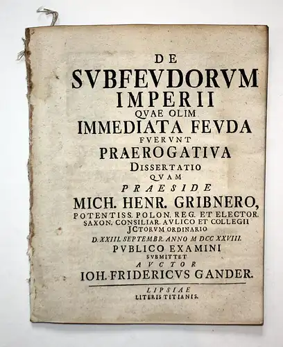 De Subfeudorum Imperii Quae Olim Immediata Feuda fuerunt Praerogativa.