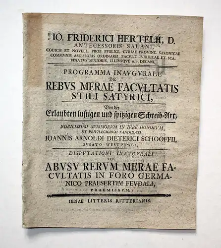 Programma Inaugurale de Rebus Merae Facultatis Stili Satyrici, Von der Erlaubten lustigen und spitzigen Schrei