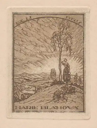 Exlibris für Marie Blahova / Czech Landschaft landscape Radierung etching