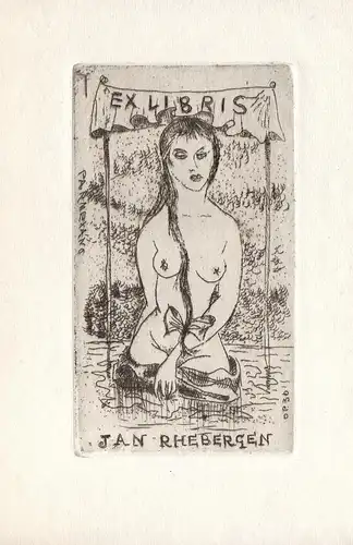 Exlibris für Jan Rhebergen / Erotik erotic Akt nude Radierung etching