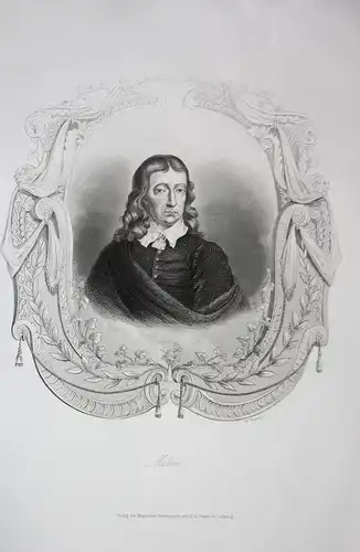 Milton - John Milton Dichter poet Schriftsteller writer Portrait Stahlstich steel engraving antique print