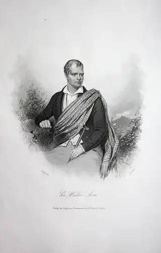 Sir Walter Scott - Walter Scott Dichter poet Schriftsteller writer Portrait Stahlstich steel engraving antique