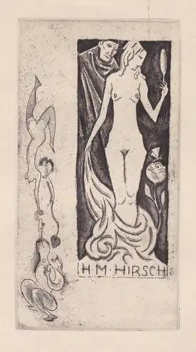 Exlibris für H.M. Hirsch / Erotik erotic Expressionismus expressionism Radierung etching großes Blatt