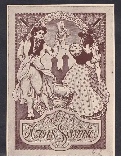 Exlibris für Hans Schmid / Jugendstil München Tanz dance Liebespaar signiert