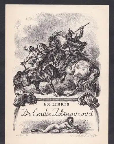 Exlibris für Dr. Emilie Zdenovcova / Pferde Pferd Krieger signiert