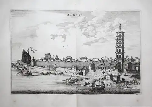 Anhing. - Anqing Anhui city China view Asia Asien Kupferstich copper engraving antique print