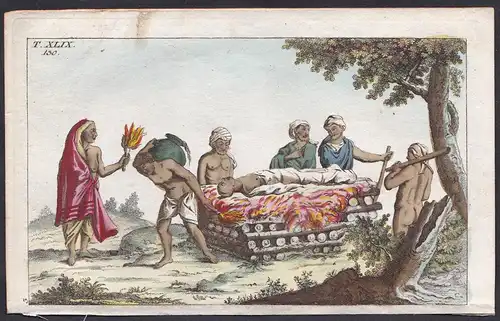 T. XLIX. 150. - Ostindien East India funeral Beerdigung Verbrennung Kupferstich copper engraving antique print