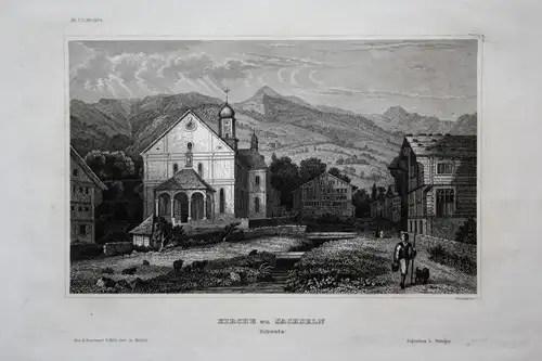 Kirche zu Sachseln - Sachseln Kirche église Schweiz Suisse Ansicht view Stahlstich steel engraving gravure ant