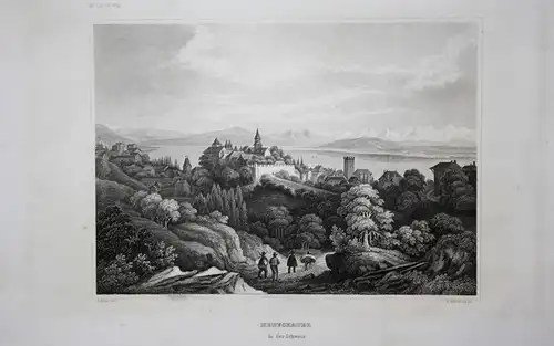 Neufchatel in der Schweiz - Neuenburg Schweiz Svizzera Suisse Ansicht view Stahlstich steel engraving antique