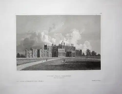 Eaton-Hall, in Cheshire - Eaton Hall Cheshire Eccleston England Ansicht view Stahlstich steel engraving antiqu