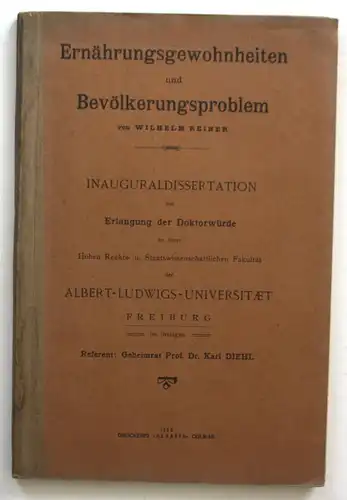 Ernährungsgewohnheiten und Bevölkerungsproblem. Inauguraldisseration zur Erlangen der Doktorwürde an einer hoh