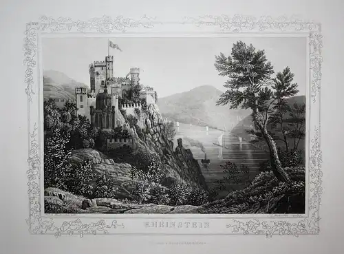 Rheinstein - Burg Rheinstein Trechtingshausen Rhein Bingen Ansicht view Aquatinta Radierung etching