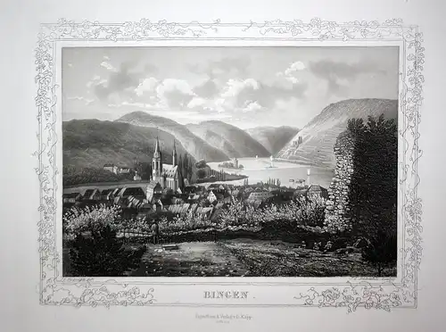 Bingen - Bingen am Rhein Gesamtansicht Ansicht view Aquatinta Radierung etching