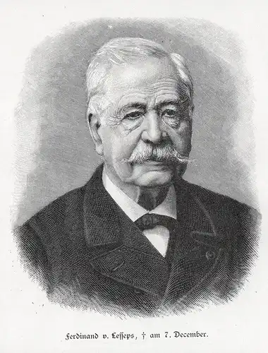 Ferdinand v. Lesseps - Ferdinand de Lesseps Diplomat Portrait Holzstich Holzschnitt woodcut