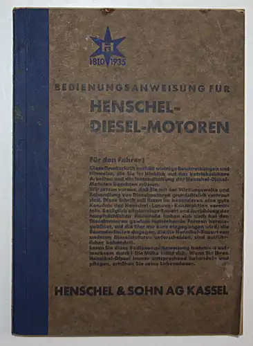 Bedienungsanleitung für Henschel Diesel-Motoren 1810 1935.