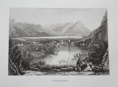 Unterseen - Unterseen Kanton Bern Schweiz Suisse Svizzera Ansicht view Stahlstich steel engraving antique prin